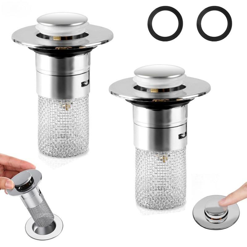 Universal Pop-Up Bathroom Sink Drain Bounce Core Anti-Odor Hair Filter Strainer Basin Drain Stopper Press Type 2pcs
