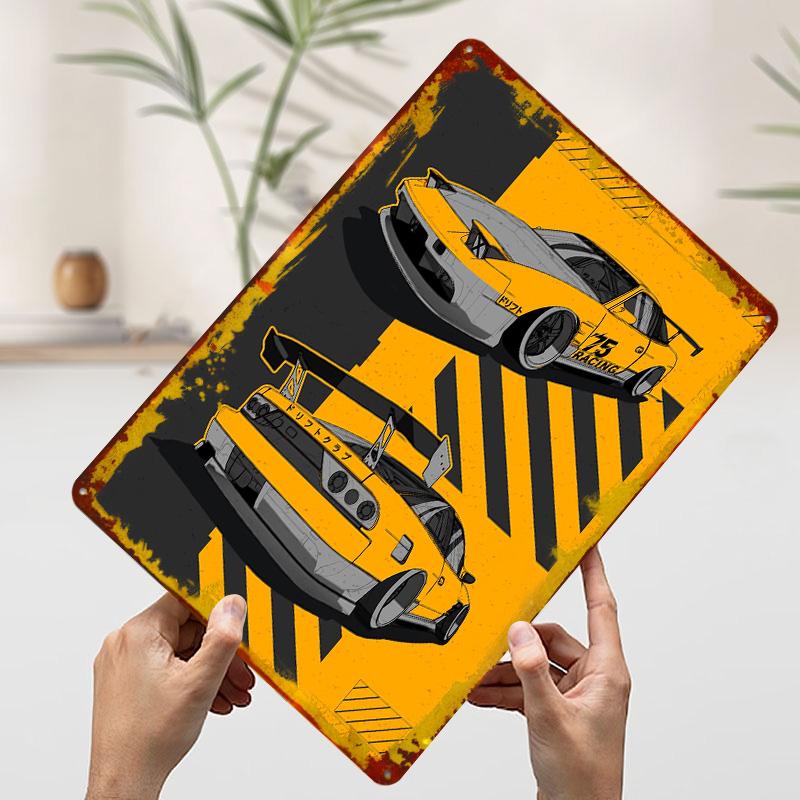 

Yellow Racing Car Tinplate Poster Customized Wall Art Vintage Metal Signs Retro Tin Plaque for Bedroom Decoration Room Wand Deko 7.9x11.8In(20x30cm)