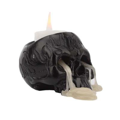 Portavelas Creativo de Calavera Negra Portavelas Decorativo de Halloween Portavelas de Esqueleto para el Hogar Adorno de Resina Decoración de Halloween
