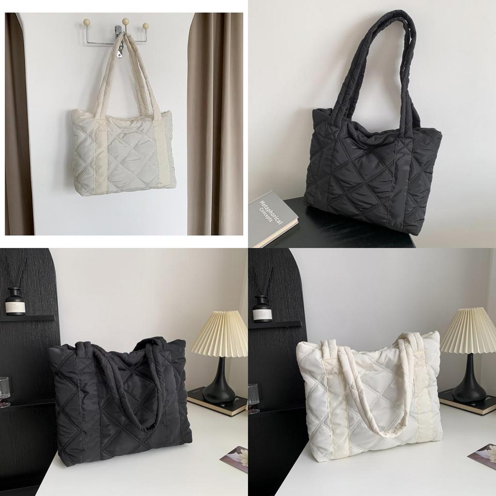 2023 Winter Fashion Rhombus Cotton Shoulder Bag For Women Street Style Large Capacity Embroidery Trendy Tote Bag