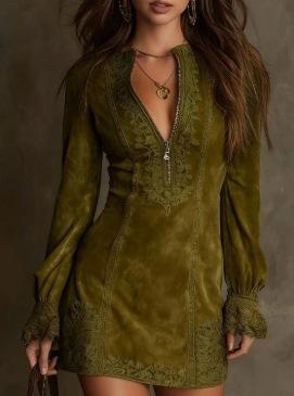 Spot new long-sleeved zipper lace slim-fit