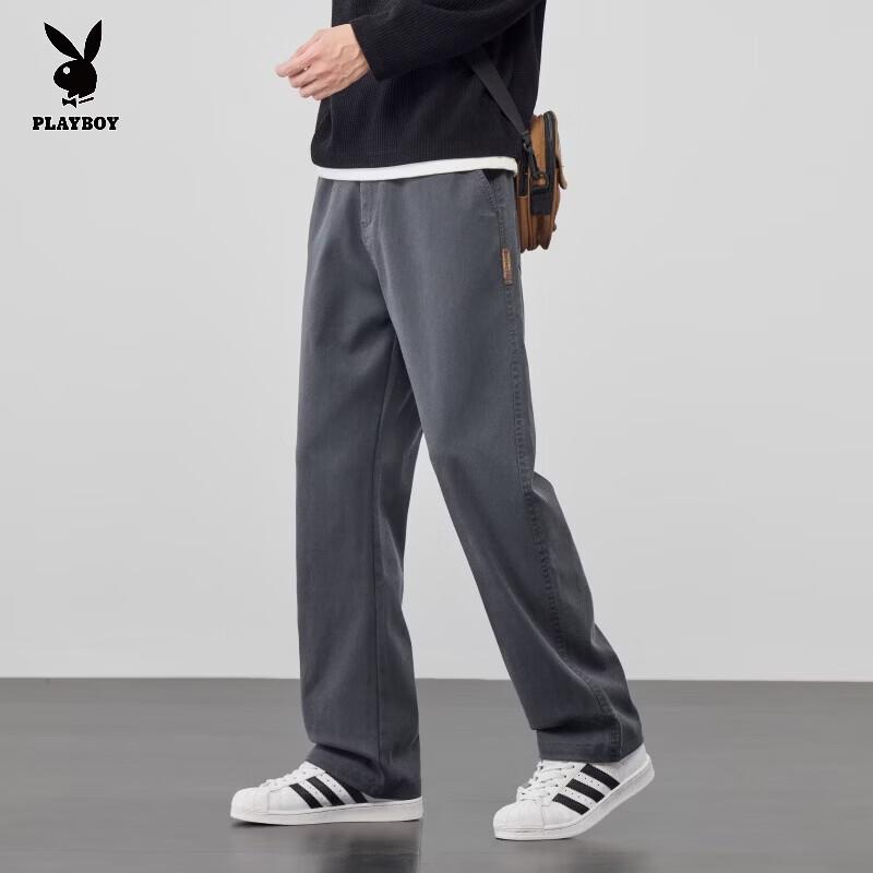PLAYBOY Men s Tencel Blend Business Casual Anti-Wrinkle Straight-Leg Pants 30