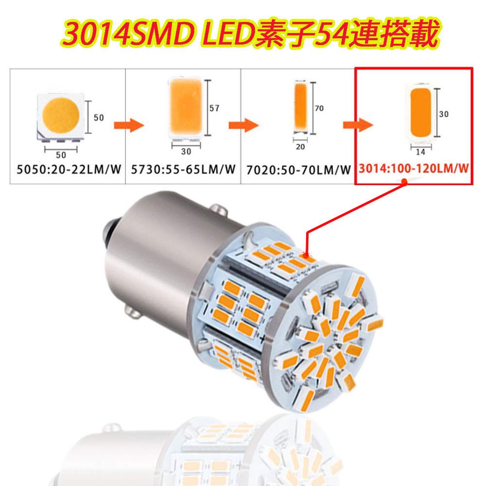 Autart 12V-24V S25 Single Bulb Super Bright LED Amber Pin