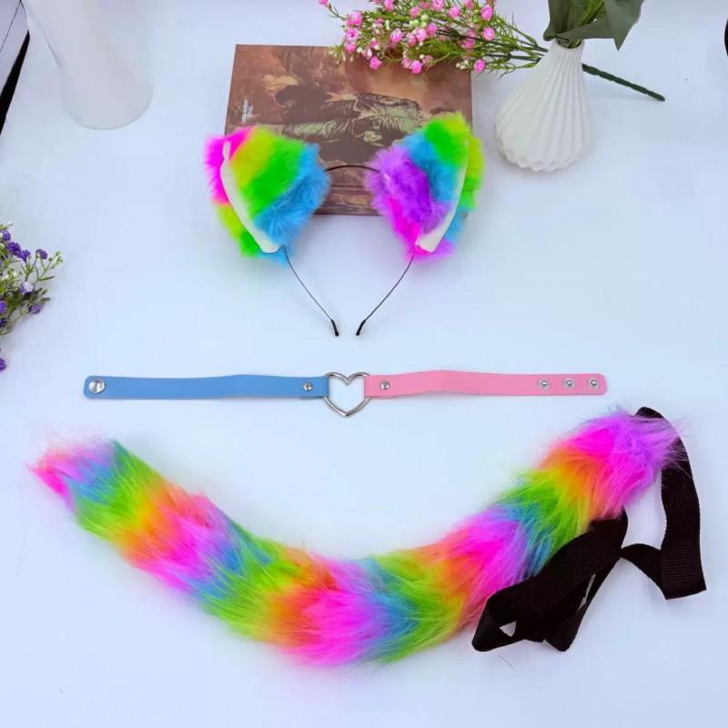 Cat Ear Headband With Tail Set Cosplay Costume Accessories Anime Kawaii Girl Party Outfit
