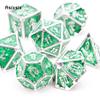 7 Pcs Green White Skull Metal Dice Solid Metal Polyhedral Dice Set Suitable for Role-Playing RPG Board Game Card Game