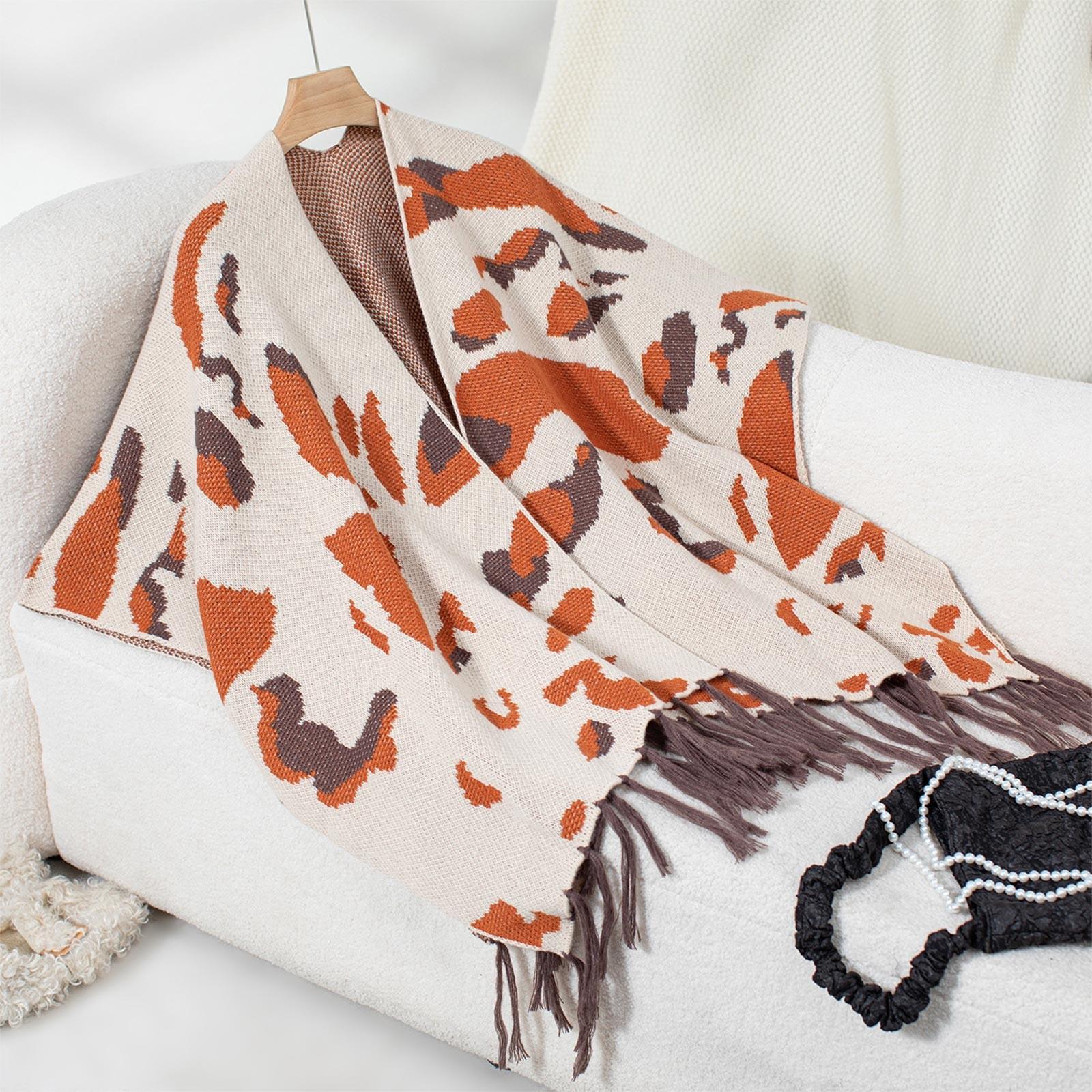 

Women s Fashion Striped Fringe Knitted Shawl Cape Cape All Over The Cape With Scarf Sweater One Size бежевый