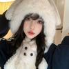 Cute Bunny Ear Plush Hat for Winter Thickened Warm Face-Flattering Ear Protection Scarf Integrated Cold Resistant Hat
