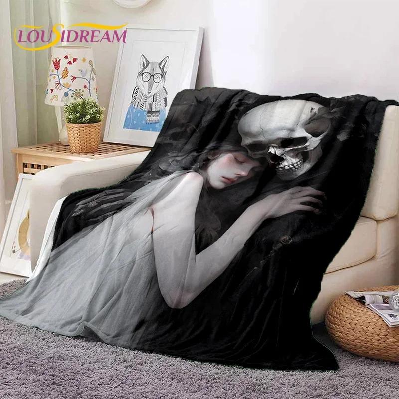 Skull Dead Girl 3D Gothic Horror Female Rose Soft Flannel Blanket for Beds Bedroom Sofa Picnic,Throw Blanket for Cover Leisure
