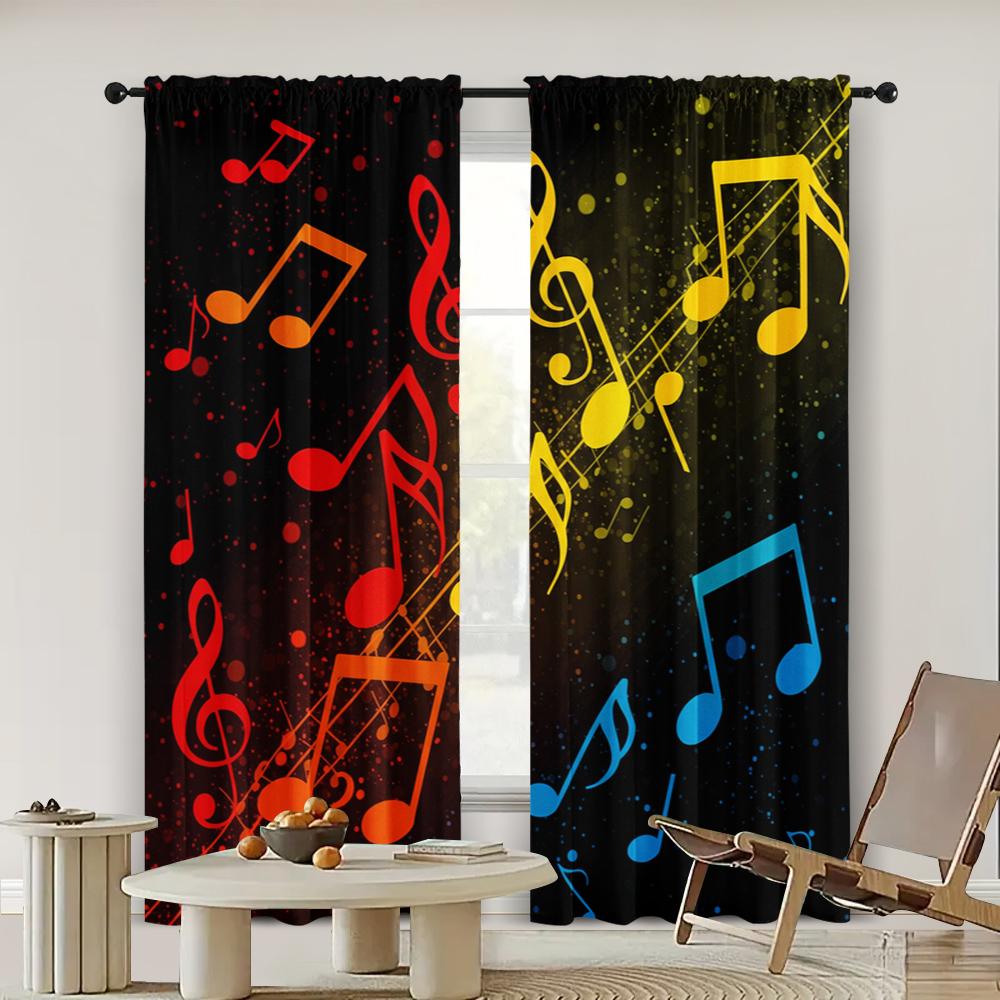 Spring Summer Curtains Vibrant Musical Notes Art Digital Print Drapes Polyester Home Decor Bedroom Living Room Study Set Of 2 Made Great