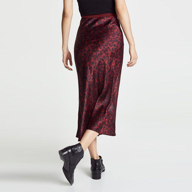 2025 New Arrival European and American Star Style High Slimming A- line Skirt Leopard Pattern High Waist Satin Chiffon Skirt