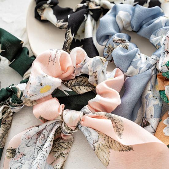 Hair Tie Floral Print Bunny Ear Design Hair Rope High Elasticity No Damage Bun Half-Tied Hairstyles Ponytail Holder Hair Accessory