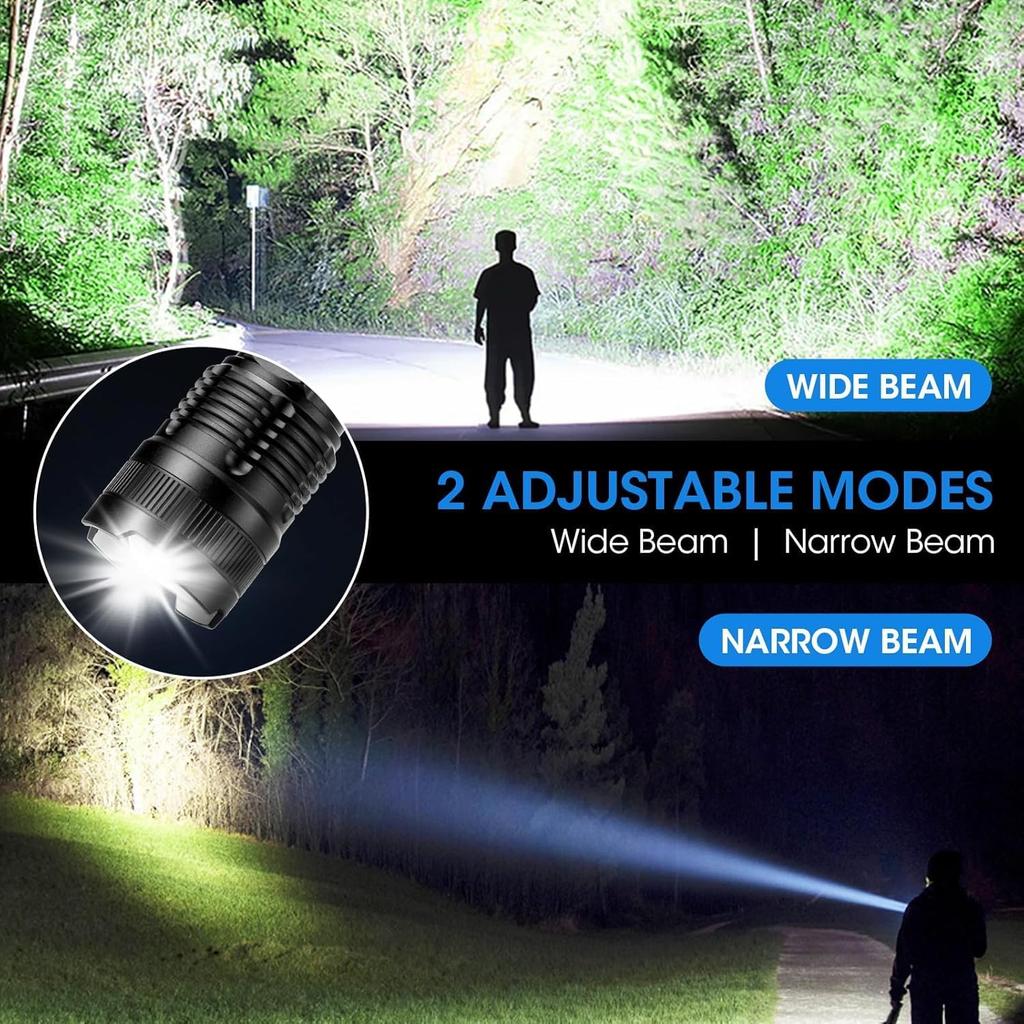 2 Pack Rechargeable Flashlight, 99,000 High Lumens LED Flashlight with 5 Modes, IPX7 Waterproof, Adjustable Focus, Powerful Handheld Flash Light for