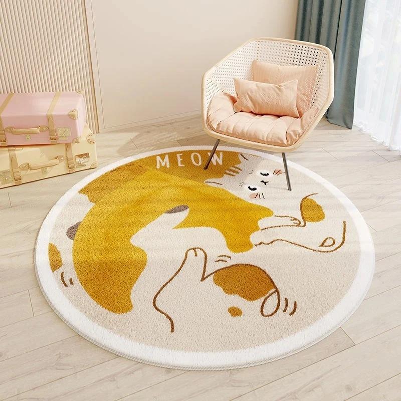 Cartoon Cute Carpets for Living Room Bedroom Decor Round Rugs Non-slip Chair Floor Mat Children's Room Bedside Carpet Study Rug