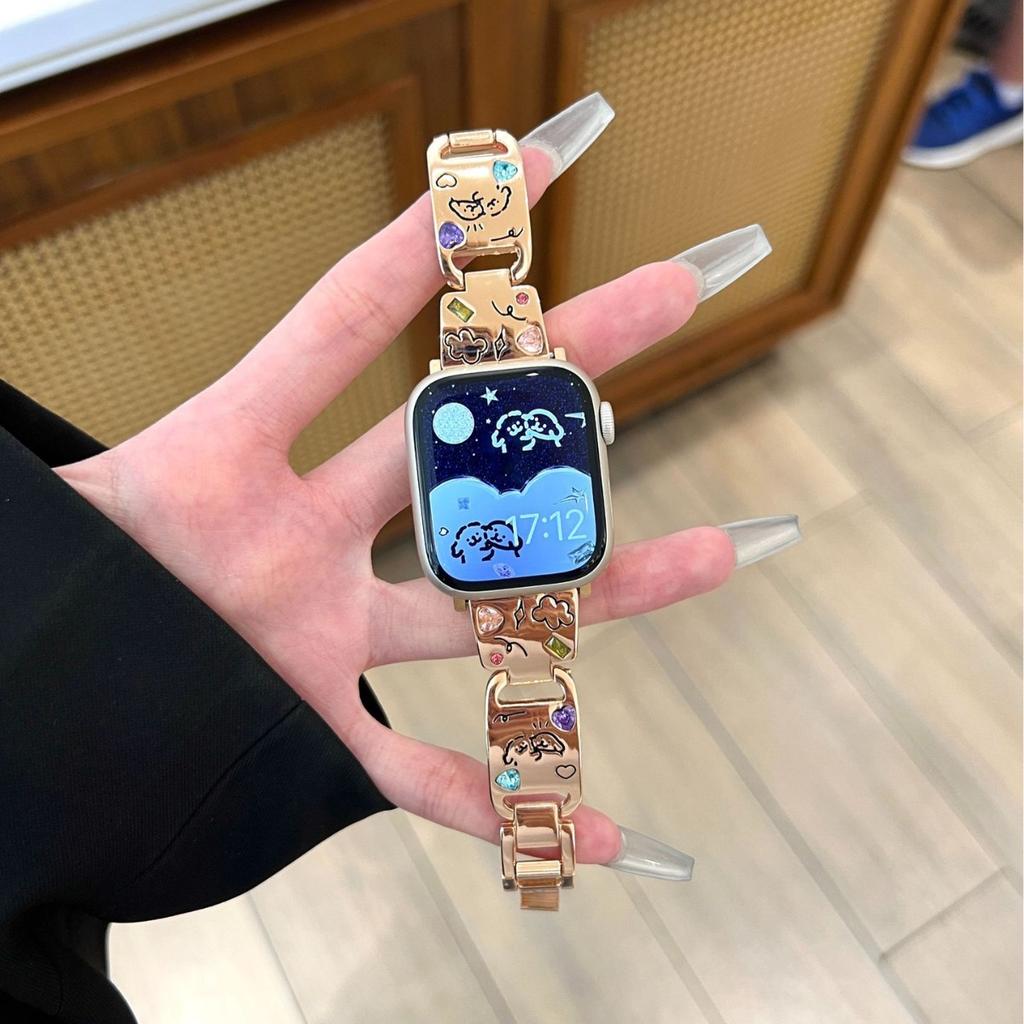 Suitable For S10 Generation Apple Watch Iwatch9 Strap Cute Puppy Colored Diamond Metal Applewatch87Se