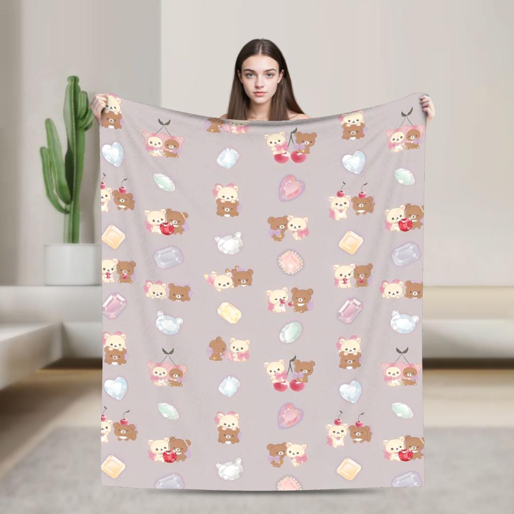 Rilakkuma Korilakkuma Cute Bear Flannel Blankets Kiiroitori Cartoon Funny Throw Blanket for Home 125*100cm Lightweight