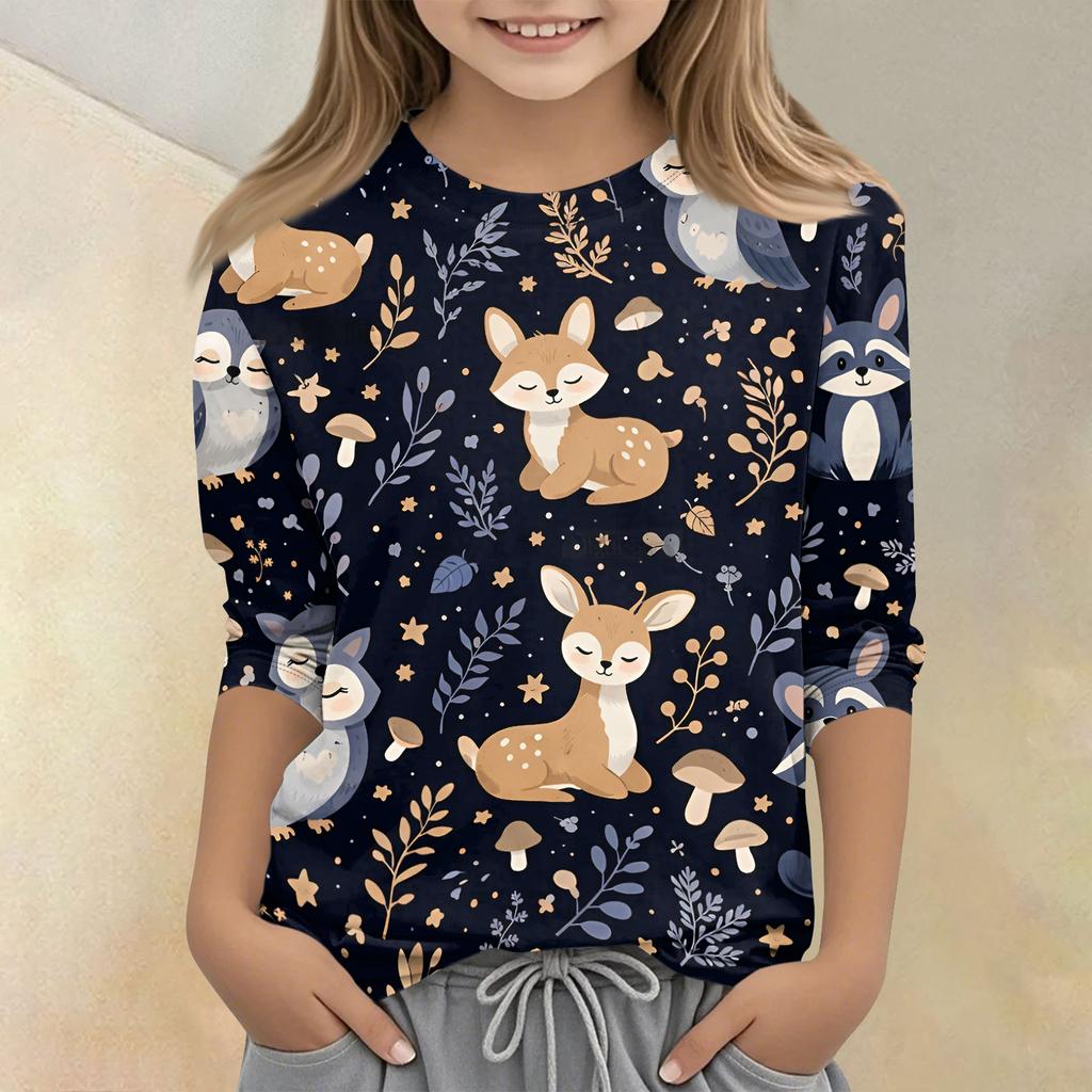 Children's Printed Round Neck Seven Quarter Sleeve Casual T-shirt