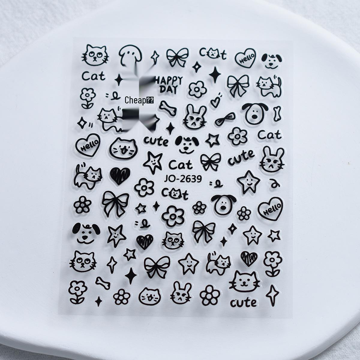 Puppy & Cat Nail Stickers - Cute Graffiti Nail Decals with Bows & Small Patterns