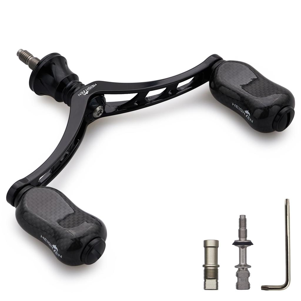 HEIGHTEN Reel Handle with Carbon Knob for Daiwa and Universal Spinning Reels Gourd Series 80mm/98mm 20mm/21mm Shimano, (Black) (825)