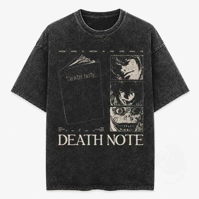 2026 Summer Hot Sale Fashion Trendy Tee Death Note Mineral Wash T-shirt Vintage Anime Graphic Tee Y2k Washed Black Manga Shirt