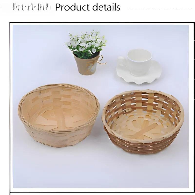 Handwoven Bamboo Fruit Basket Natural Eco Storage Tray Multipurpose Round Snack Organizer For Kitchen Living Room Home Decor