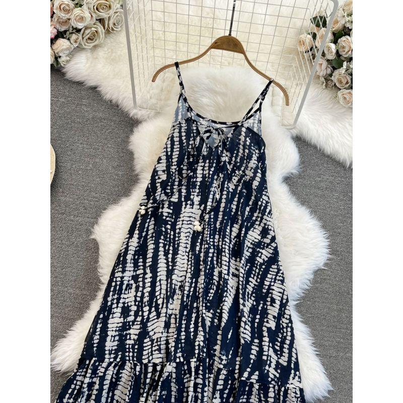 Summer Ladies V-neck A- line Large Hem Sling Dress