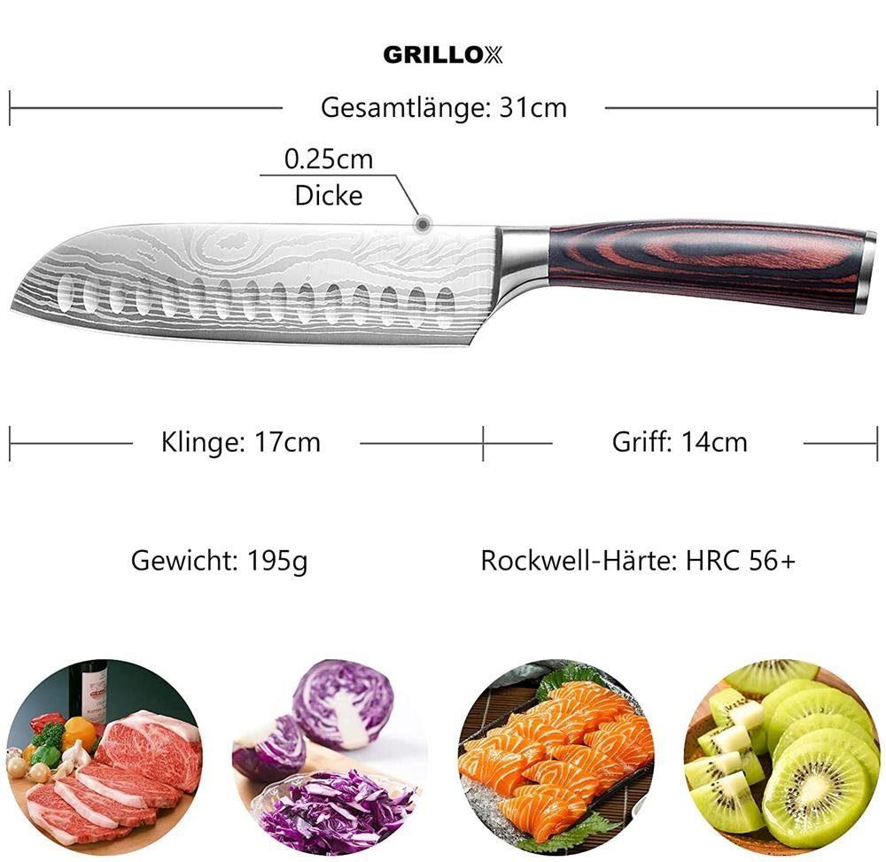 GRILLOX Santokumesser 17cm Küchenmesser Kochmesser Sushi Ultra Scharf Edelstahl
