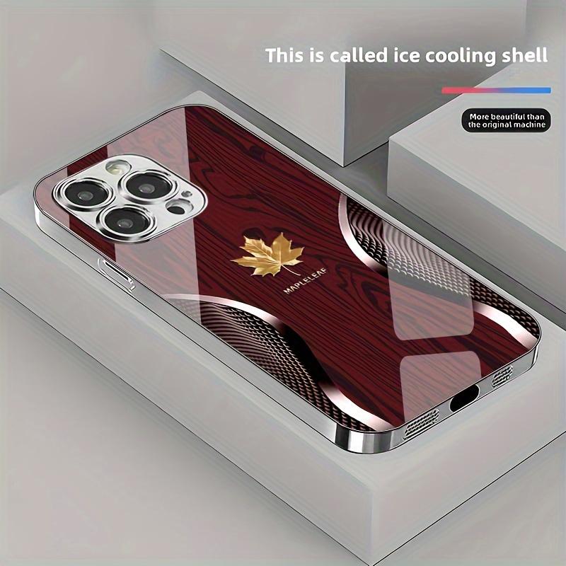 

High-end business style curved gold maple wood grain glass phone case for iPhone17 16 15 14 13 12 11Promax Plus iPhone X XS красный