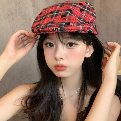 Japanese Newsboy Cap Y2k Plaid Painter Cap Casual Women's Beret  Spicy Girls