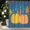1pcs Autumn Decoration Cartoon Creative Geometric Line Pumpkin Candle Leaf Shower Curtain, Decorative Printed Shower Curtain
