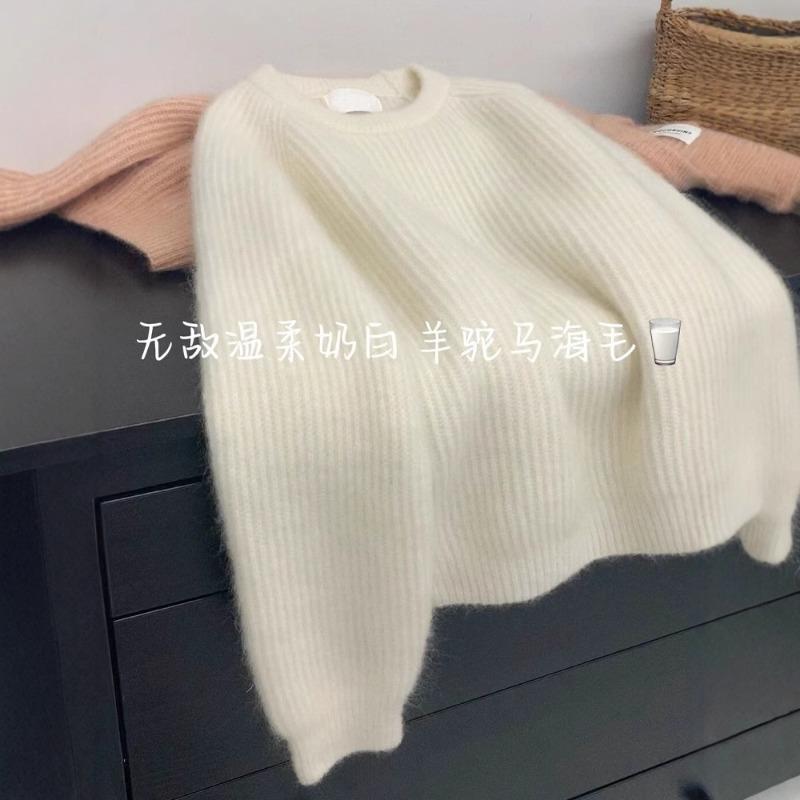 I love gentle milk white alpaca mohair thickened sweater women's winter soft waxy warm
