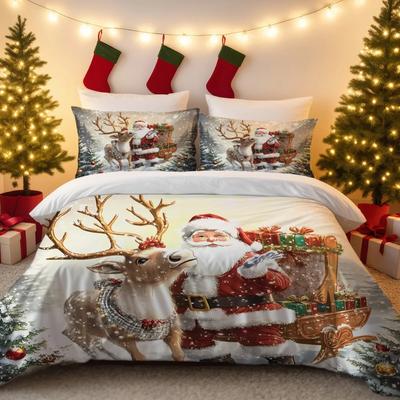 3-delige dekbedovertrekset met kerstmanprint Meerdere maten om uit te kiezen Machinewasbaar Kerstcadeau