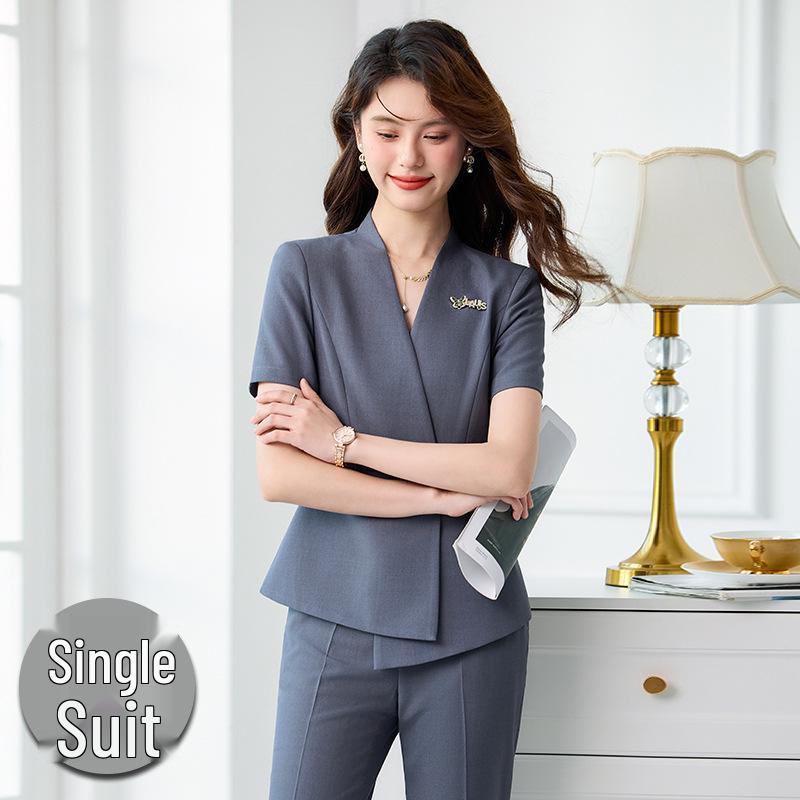 Elegant Women's Short Sleeve Suit Set - Professional Goddess Style Workwear for Jewelry Stores & Hotels