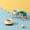 Big Dogs Bowl Double Ceramic Elevated Pet Food Water Bowl Small Medium Large Dog Feeding Supplies with Wooden Stand