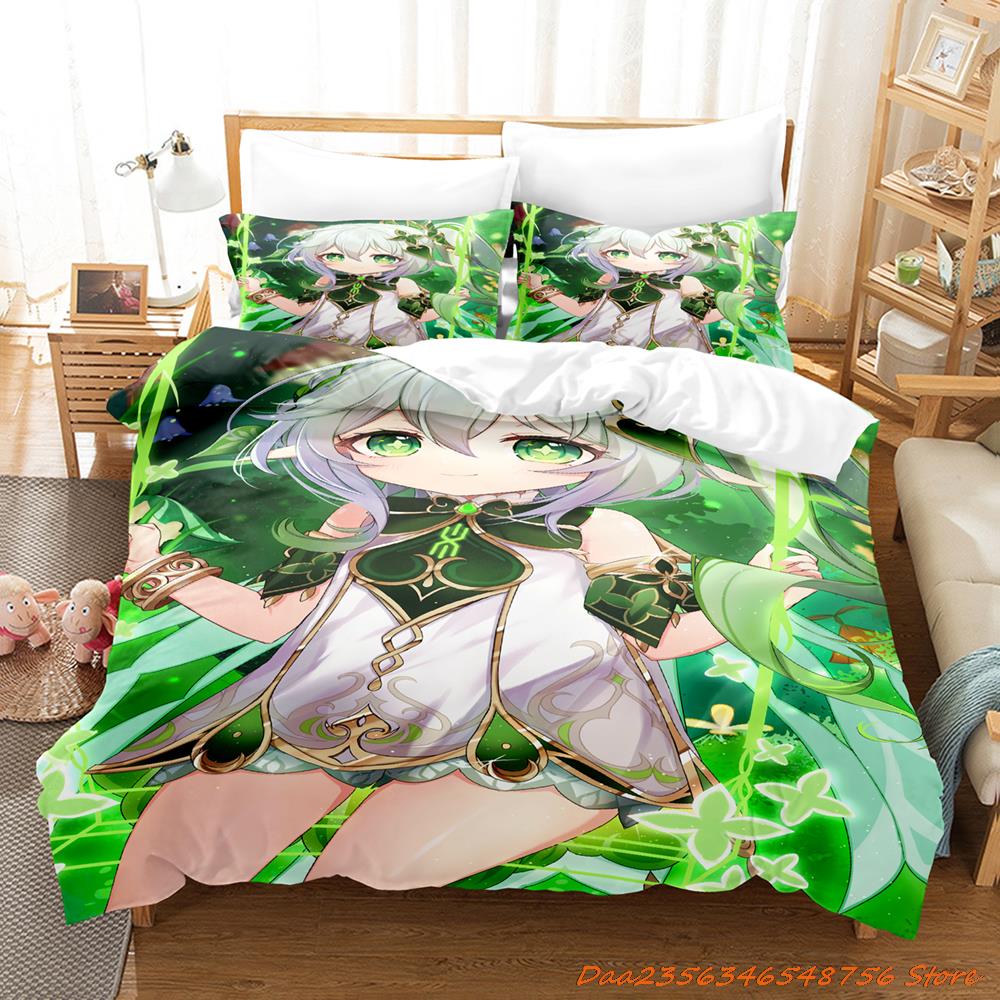 New Game Nahida Genshin Impact Bedding Collection Cartoon Anime ThreePiece Set Adult Kid Bedroom Duvetcover Collections 3D Kawaii Girls