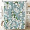Cherry Blossom Shower Curtain Waterproof Bathroom Decorative Printed Fabric Shower Closures for Bathtubs Light Blue Color Patter