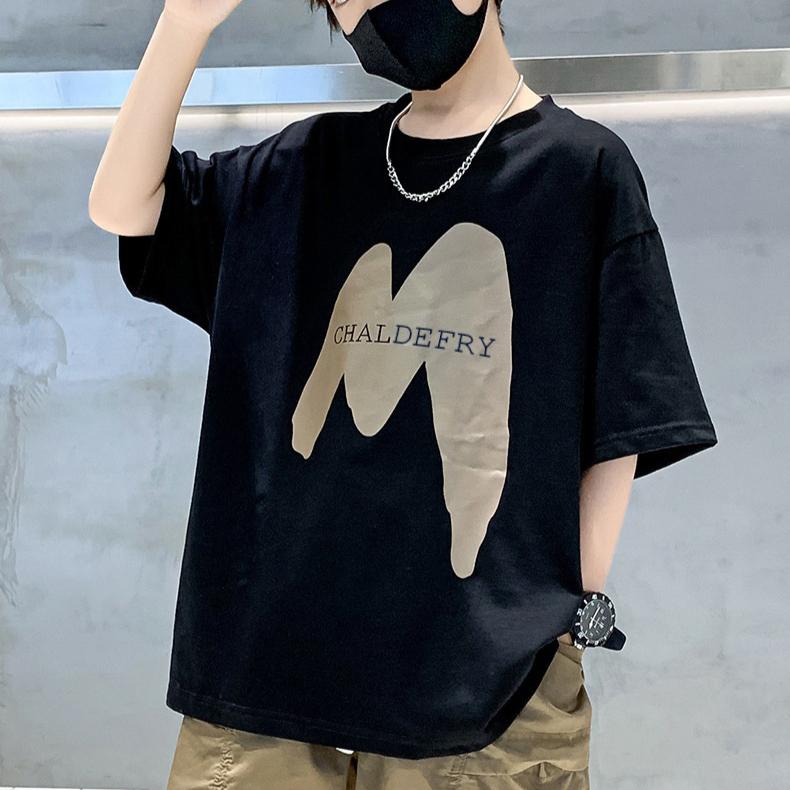 Boys' Short Sleeved T-shirt Children's T-shirt Loose Letter Round Neck Top Summer Children's Clothing