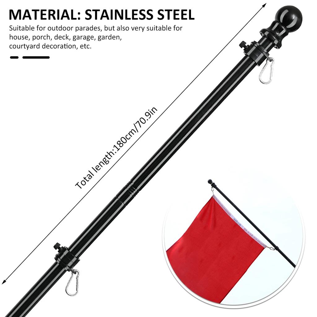 1.8M Stainless Steel Telescopic Flag Pole Wall Mount with Tangle-free 360 Rotating Rings Guide Banner Flag Pole Holder
