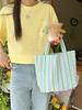 Stylish Canvas Tote Bag With Pleated Stripes Spacious Mommy Bag For Daily Use In Yellow Pink And Blue