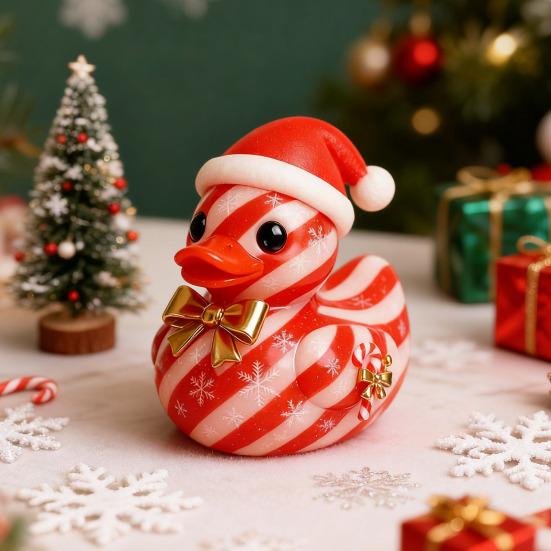 Christmas Duck Figurine Gingerbread Christmas Tree Duck Ornament Desktop Candy Cane Duck Statue for Festive Decoration Xmas Party Stocking Fillers