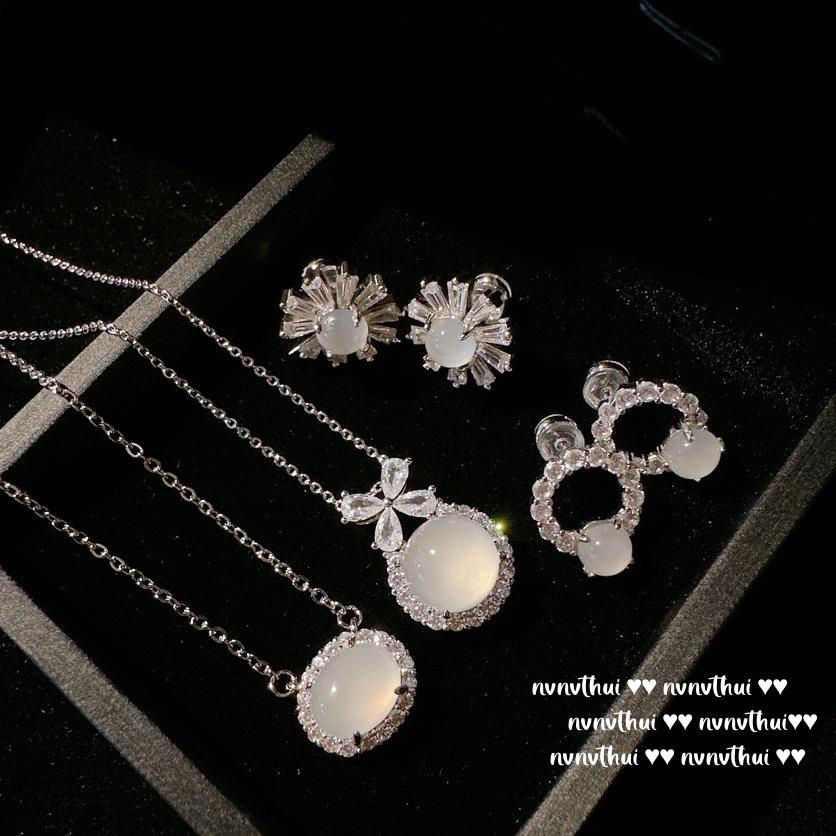 Ice Seed, Chalcedony Water Drop Gem Necklace, Water Spirit, High Ice Chalcedony Flower Earrings, Lychee Frozen Ring.