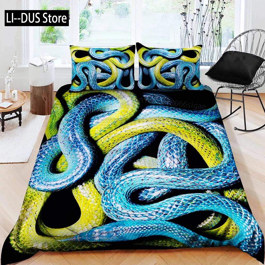 Sada povlaku na peřinu Had Zelená hadí ložní souprava Mikrovlákno Zvířecí téma Ložní prádlo Pro chlapce Muže Dvojitá Queen King Size Povlak na přikrývku