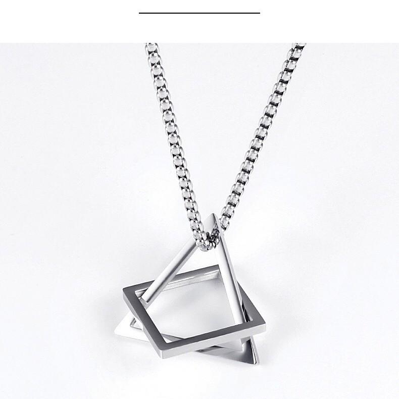 Geometric Square & Triangle Titanium Steel Necklace Set for Couples - Trendy Unisex Pendant Jewelry