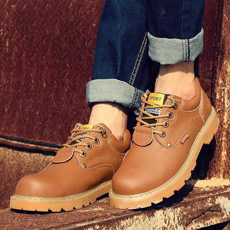 New Brown Men Genuine Leather Casual Shoes Brand Low Top Boots for Men Work Safety Shoes Couple Tooling Motorcycle Shoes Men