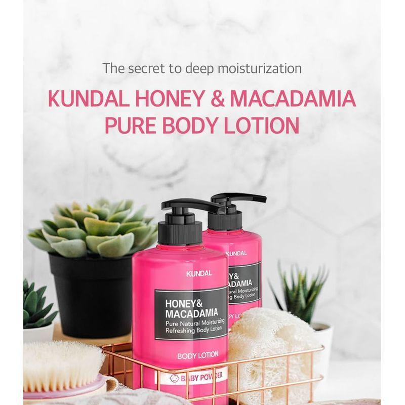 KUNDAL Loção Corporal Hidratante Refrescante Pura Natural de Mel e Macadâmia - 7 Tipos