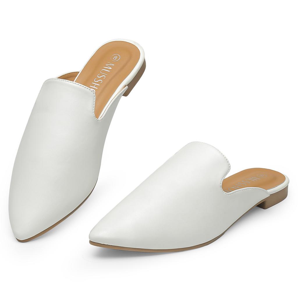 Günlük Düz Yazlık Terlikler Slaytlar Loafer'lar Kadın Mule Sivri Burun Düz Slaytlar Siyah Yumuşak Deri Ayakkabılar Mules Terlikler