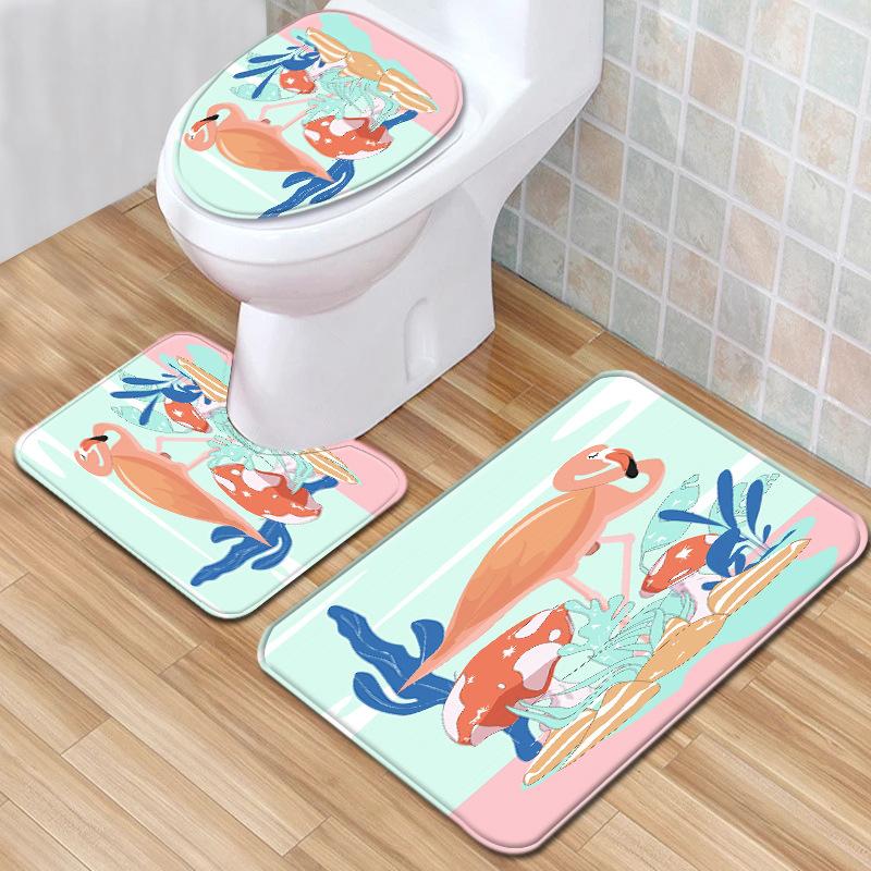 Flamingo Bathroom Toilet Three-Piece Floor Mat Doormat Bathroom Carpet