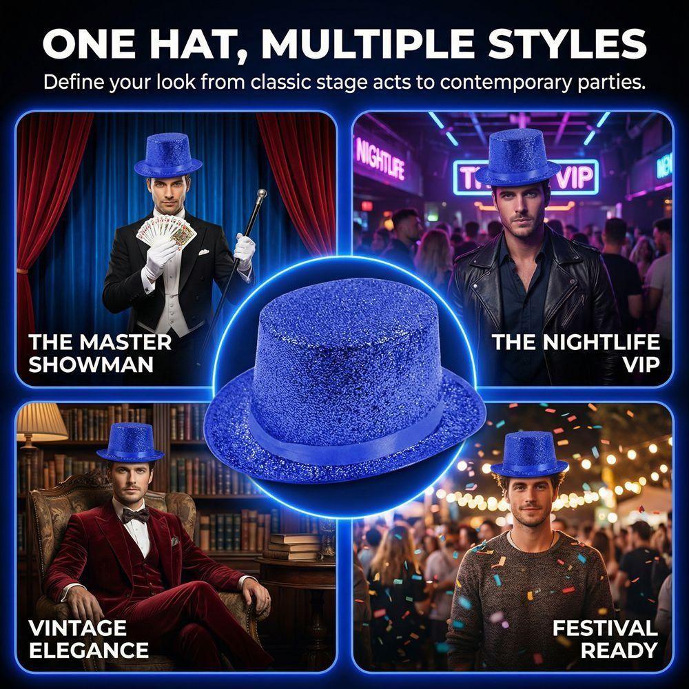 Retro Glitter Top Hat British Style Durable Lightweight Glittering Magician Hat Polyester Multicolor Bowler Jazz Hat Performance