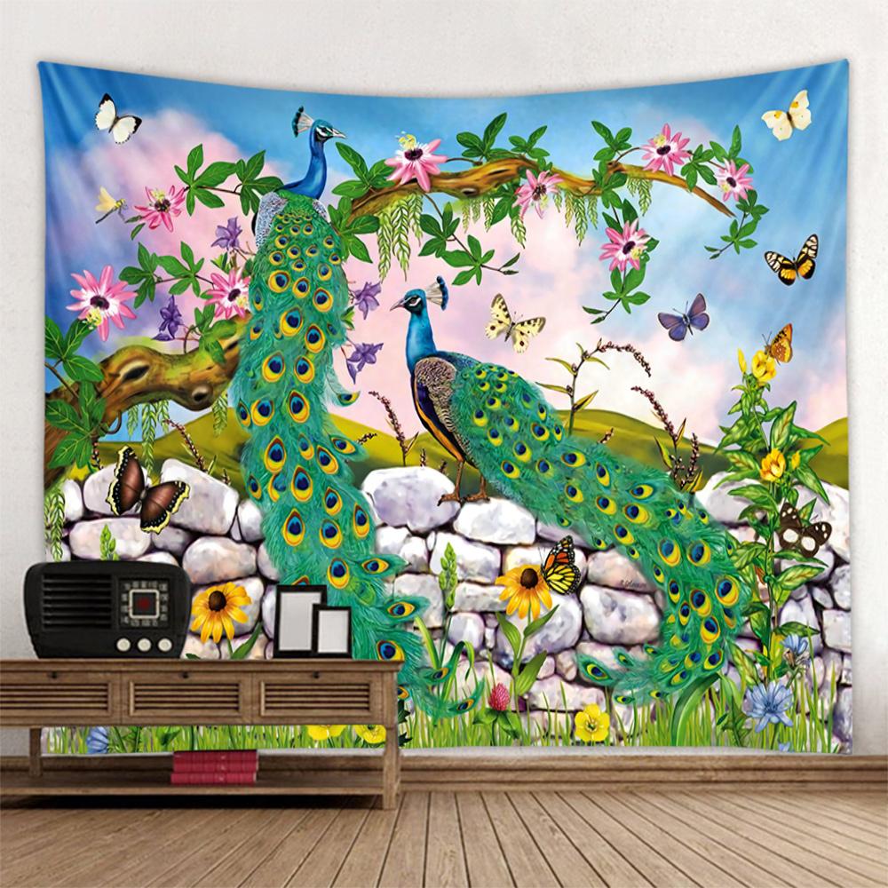 Tapestry Wall Hanging, Peacocks, Flowers, Forests, Bohemia, Aesthetics, Room Decoration, Wall Decoration, Blankets, Bed Sheets