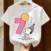 Kawaii Snoopys Kids T-Shirt Anime Digit 1-9 Cotton Short Sleeve Summer Top for Boys & Girls Children Birthday Gift