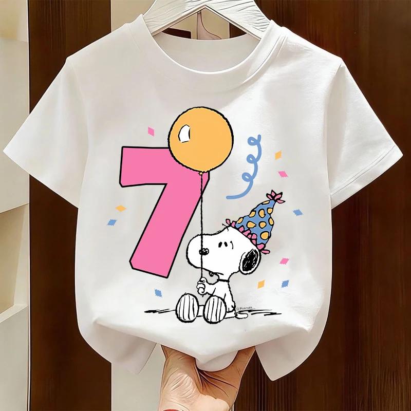 Kawaii Snoopys Kids T-Shirt Anime Digit 1-9 Cotton Short Sleeve Summer Top for Boys & Girls Children Birthday Gift